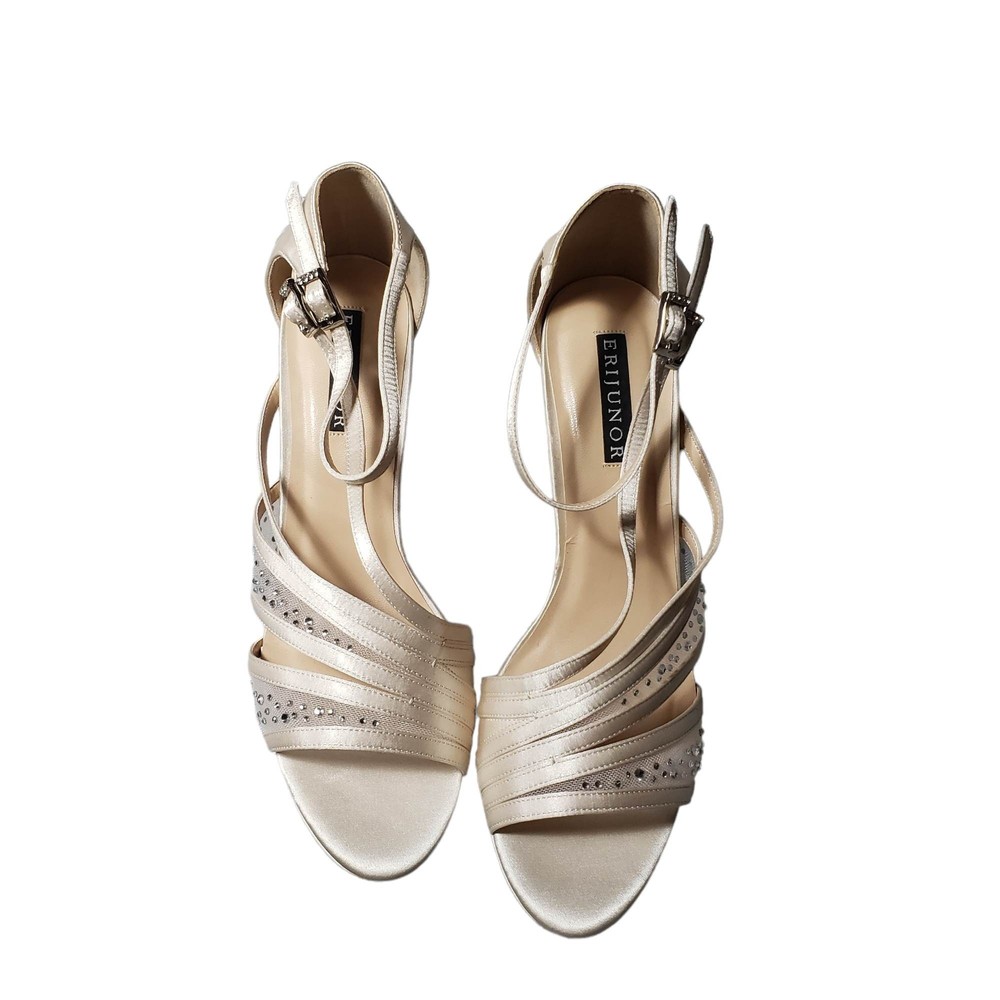 Erijunor women's sz 8 light Champagne Rhinestone Satin Like Wedding Formal Heels
